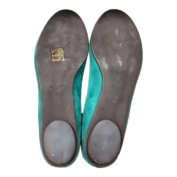 Ballet Flats Emerald‎ Green Block Heel Suede Leather Cap Toe Slip On Shoes - Picture 5 of 7